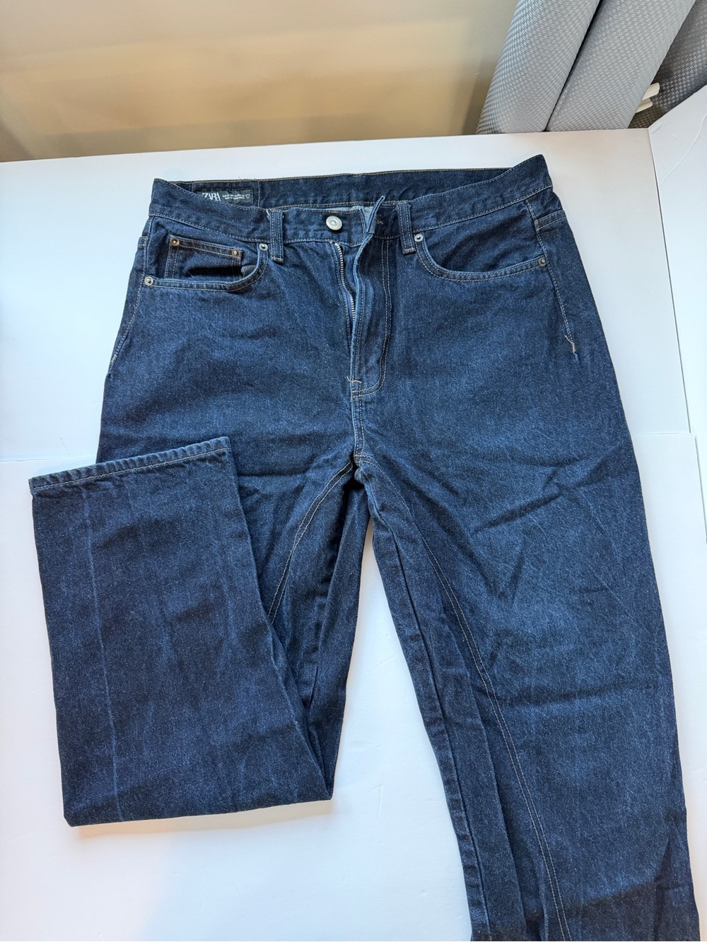 Zara Twist Stitch Men's Deep Blue Straight Jeans